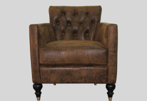 כורסה מרופדת עם קפיטונז' ב גב עם רגל חריטה